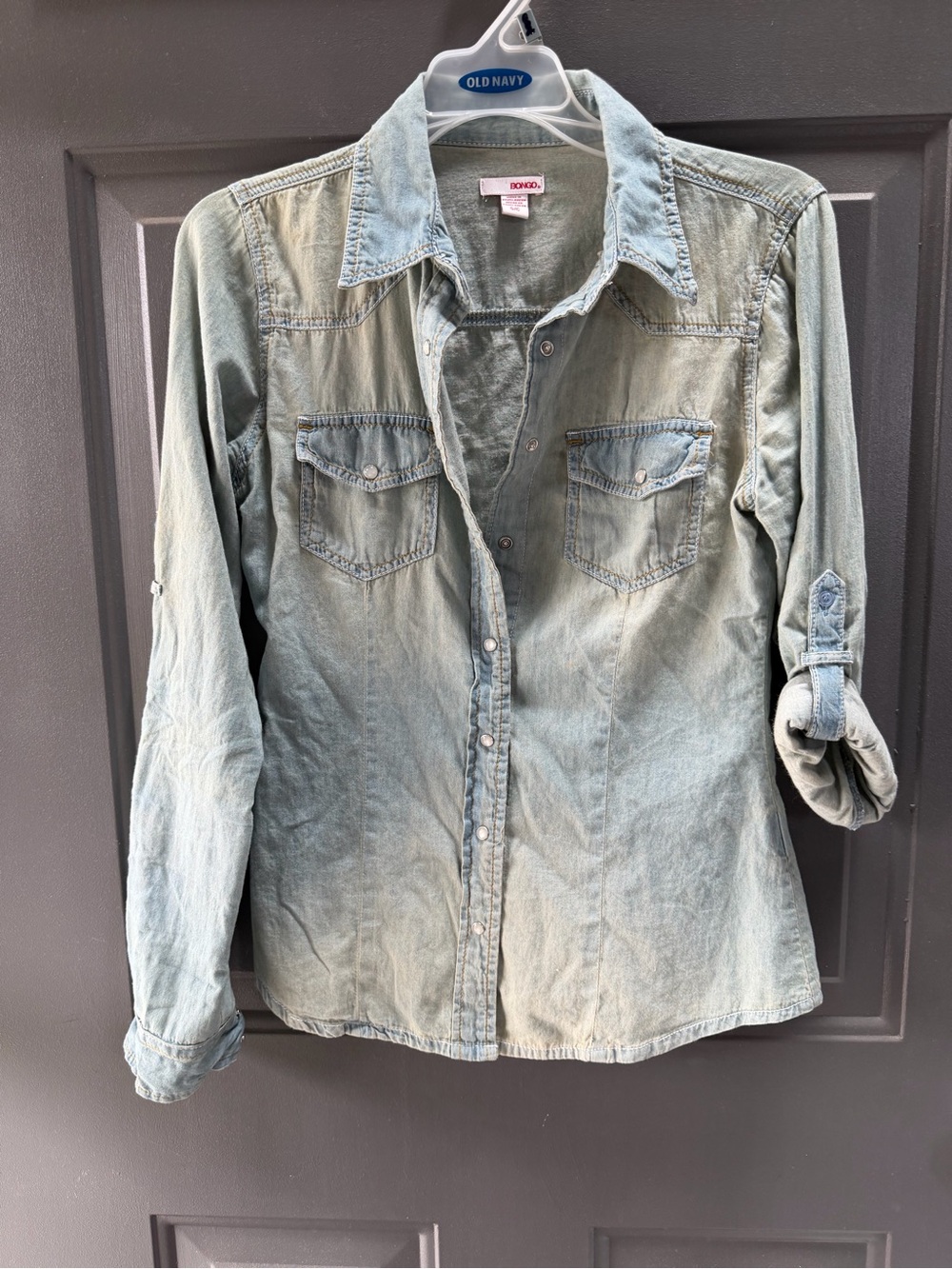 BONGO Washed Light Blue Denim Button-Front Shirt